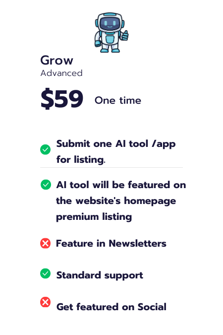 Alternative AI pricing for Growth - List your AI tool today